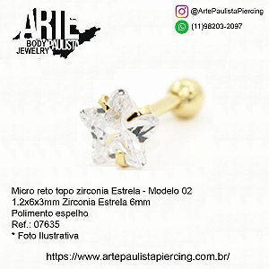 Micro Reto Ouro 18k - Topo Zirconia Estrela - modelo 02