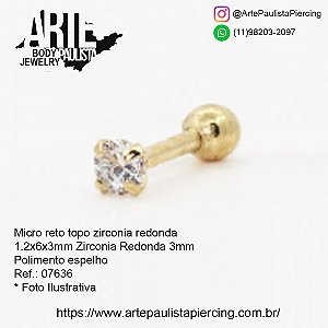 Micro Reto Ouro 18k - Topo Zirconia Redonda