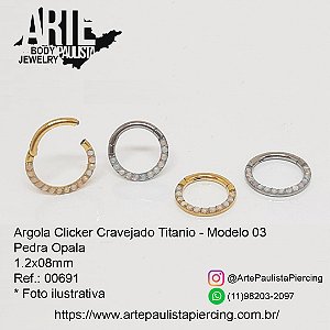 Argola Clicker Cravejado Titanio - Modelo 03