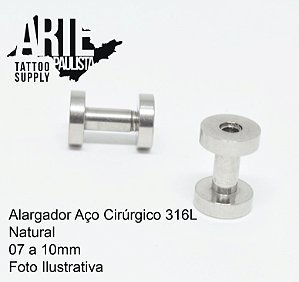 Alargador Aço cirúrgico 316L Rosca Normal - 07 a 10mm