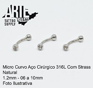 Micro Curvo com Strass Aço Cirúrgico 316L
