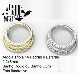 Argola Tripla Com 14 Pedras e Esferas - Modelo 10
