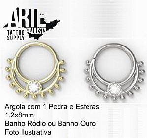 Argola com 1 Pedra e Esfera - Modelo 11 *DOURADO