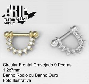 Circular Frontal Cravejado 9 Pedras com Haste - Modelo 26