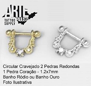 Circular Cravejado 2 Pedras Redondas 1 Pedra Coração - Modelo 27