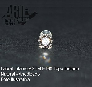Labret Titânio ASTM F136 Rosca Interna Topo Indiano