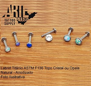 Labret Titânio ASTM F136 Rosca Interna Topo Cristal ou Opala