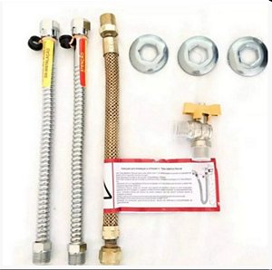 Kit Instalação Aquecedor 1/2"x1/2" de Água à Gás GN e GLP (30cm, 40cm, 50cm, 60cm)