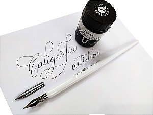 Kit Caligrafia Bico De Pena 41br E G Mais Cabo Reto E Tinta