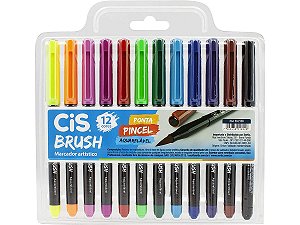 Caneta Pincel Cis Brush Aquarelável Com 12 Cores