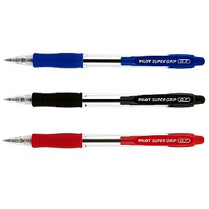 Kit Caneta Esferográfica Pilot Super Grip Azul Preta Vermelha 0.7mm