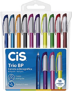 Estojo Caneta Esferográfica Cis Trio BP 10 Cores