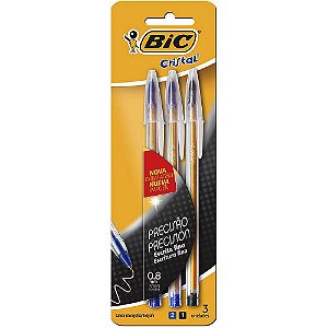 Caneta Esferográfica Bic Cristal Precisão Azul e Preta Fina