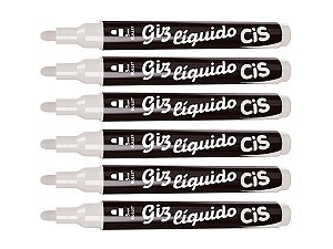 Caneta Marcador Giz Líquido Cis Branco 5mm Com 6 Unidades