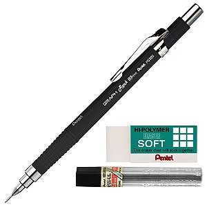 Kit Lapiseira Pentel Graph Rock 0.5mm + Grafite 0.5 HB + Borracha Hi-Polymer