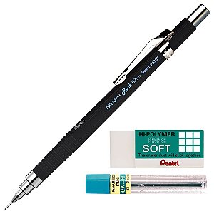 Kit Lapiseira Pentel Graph Rock 0.7mm + Grafite 0.7 HB + Borracha Hi-Polymer