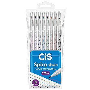 Caneta Esferográfica Cis Spiro Clean 8 Unidades