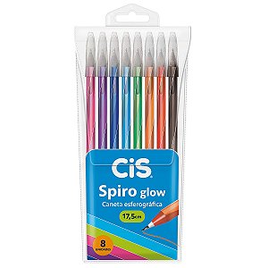 Caneta Esferográfica Cis Spiro Glow 8 Unidades