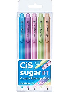 Caneta Esferográfica Cis Sugar Rt 5 Cores Pastel 1.0mm