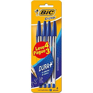 Caneta Esferográfica Bic Cristal Dura Mais Azul Leve 4 Pague 3