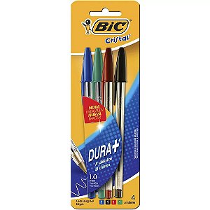 Caneta Esferográfica Bic Cristal Dura Mais Azul Preta Vermelha Verde 1.0mm