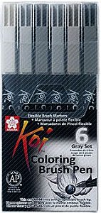 Conjunto Koi Coloring Brush Pen Sakura - 6 Tons de Cinza