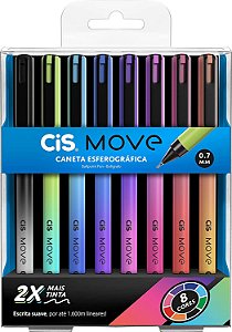 Caneta Esferográfica Cis Move Ponta Agulha 0.7mm 8 Cores