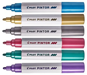 Kit Caneta Marcador Pilot Pintor 1.4 Média Cores Metálicas