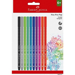 Caneta Faber-Castell Fine Pen Pop Extra Fina 10 Cores 0,4mm