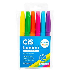 Estojo Caneta Marca Texto Cis Lumini 6 Cores Neon