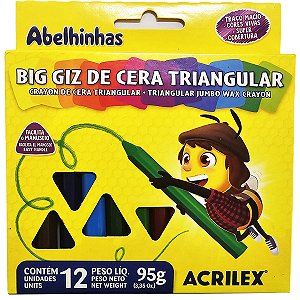 Giz De Cera Jumbo Acrilex Big Giz Triangular 12 Cores