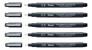 Kit Caneta Nanquim Pentel Pointliner 5 Pontas