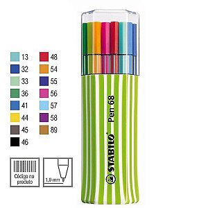 Estojo Verde Caneta Stabilo Pen 68 Com 15 Cores