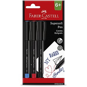 Caneta Faber-Castell Supersoft Azul Preta Vermelha 1.0mm