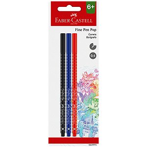 Caneta Faber-Castell Fine Pen Pop Extra Fina 3 Cores 0,4mm