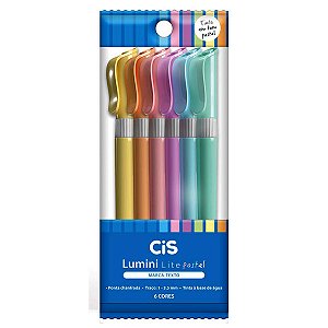 Estojo Caneta Marca Texto Cis Lumini Lite 6 Cores Pastel