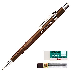 Kit Lapiseira Pentel Sharp P200 0.3mm + Grafite 0.3 HB + Borracha Hi-Polymer