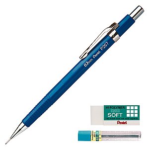 Kit Lapiseira Pentel Sharp P200 0.7mm + Grafite 0.7 HB + Borracha Hi-Polymer