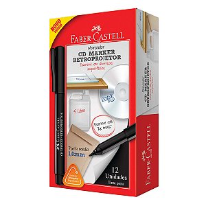 Caneta Marcador Retroprojetor Faber-Castell Preta 1.0mm 12 Unidades