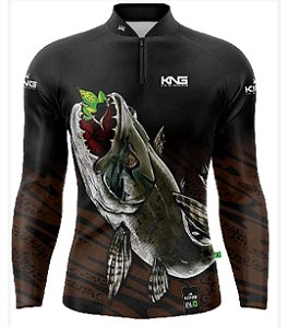 Camiseta de Pesca King - Preta e Marrom