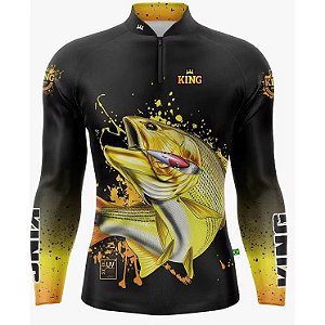 Camiseta de Pesca King - Preta Peixe Amarelo