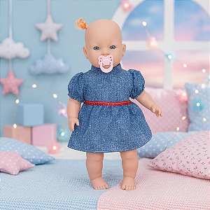 Boneca Bebê Baby Milk Vestido Azul