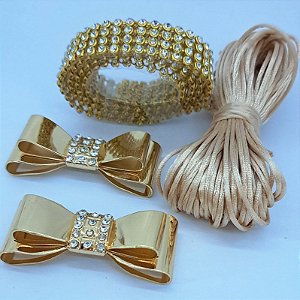 Kit Cabedal Laço Dourado