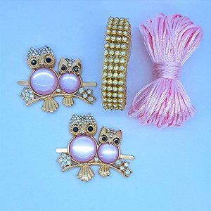 Kit Cabedal Coruja mãe e filha - Rosa BB