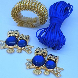 Kit Cabedal Coruja mãe e filha - Azul Royal