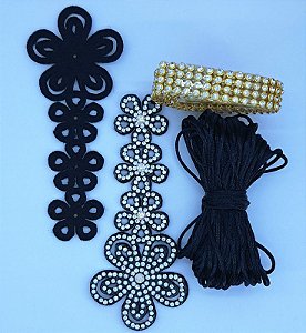 Kit Cabedal em Feltro Flores - Preto