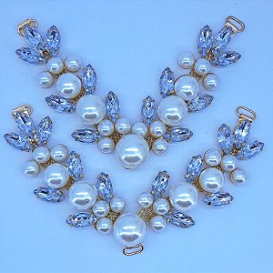 Cabedal em V Pérolas - Cristal