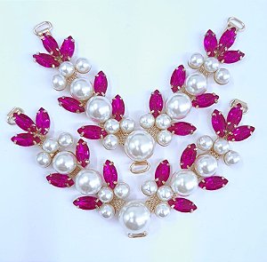 Cabedal em V Pérolas - Rosa Pink