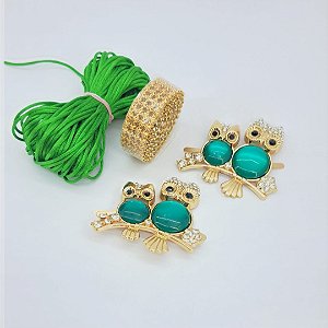 Kit Cabedal Coruja Mãe e filha - Verde