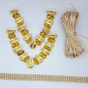 Kit cabedal banhado búzios dourado